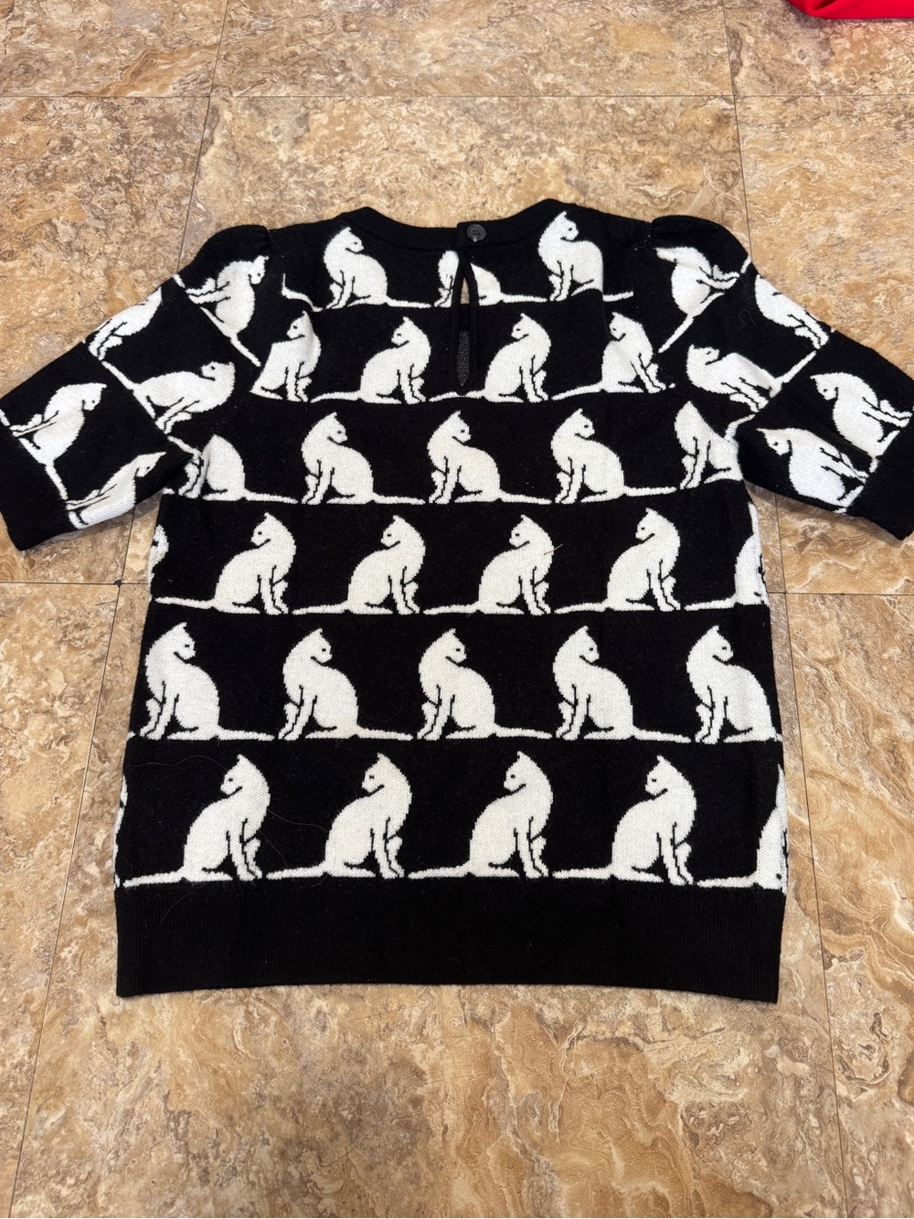 Anthropologie Black and White Cat Pattern Short Sleeve Sweater - Picture 2 of 3